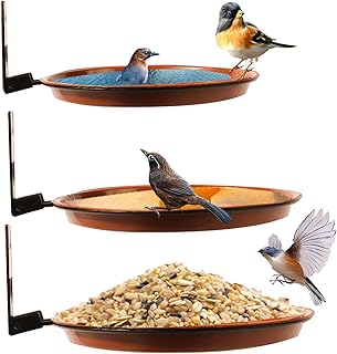 Bird Feeder with Tray, Hanging Bird Bath Fence Attracting Balcony Wall Mounting Bird Tables for the Garden DIY Deck with Iron Ring Bird Feeder(3 Ring+3 Tray+1bag Screw+1bag Clip)