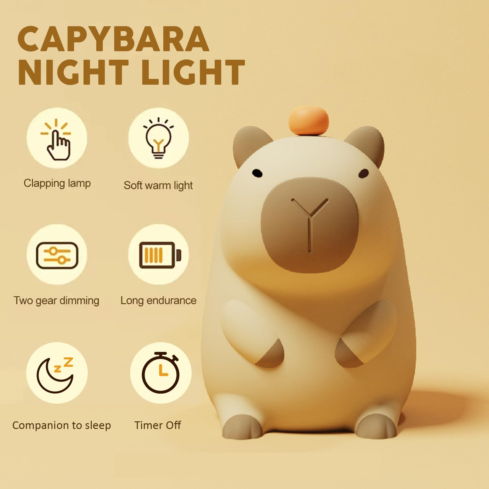 Auezona Luce Notturna Bambini, Capibara Lampada Touch, luce morbidosa Ricaricabile da USB Regolabile con Timer, Silicone Lampada Notturna per Bambini, Luce Notturna Neonato Cameretta Bambina Regalo