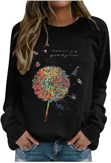 YuzRong Women's Blouse Long Sleeve Shirt Women's Fashion Top Blouse Dande- Print Long-sleeved Hooded Sweatshirt Casual Fashion Blouse Pullover