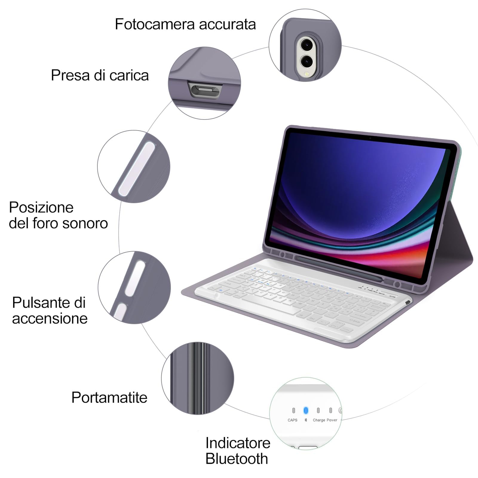 FOGARI Etui z klawiaturą do Samsung Galaxy Tab S10+ Plus (2024)/S9 FE+/S9 FE Plus 12,4" 2023, włoska klawiatura QWERTY Bluetooth z uchwytem na długopis do Samsung Tab S10+ Plus (2024)/S9 FE+ 12,4