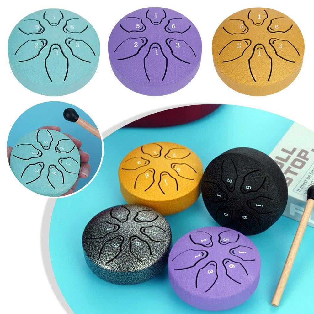 Rain Drum for Outside, 2024 Upgrade Ethereal Drum, Steel Tongue Drum Rain Chime, Mini Handpan Drum 3 Inches 6 Notes, Music Chimes Instrument for Rain Outdoor Garden for Kids (Green) — view 2