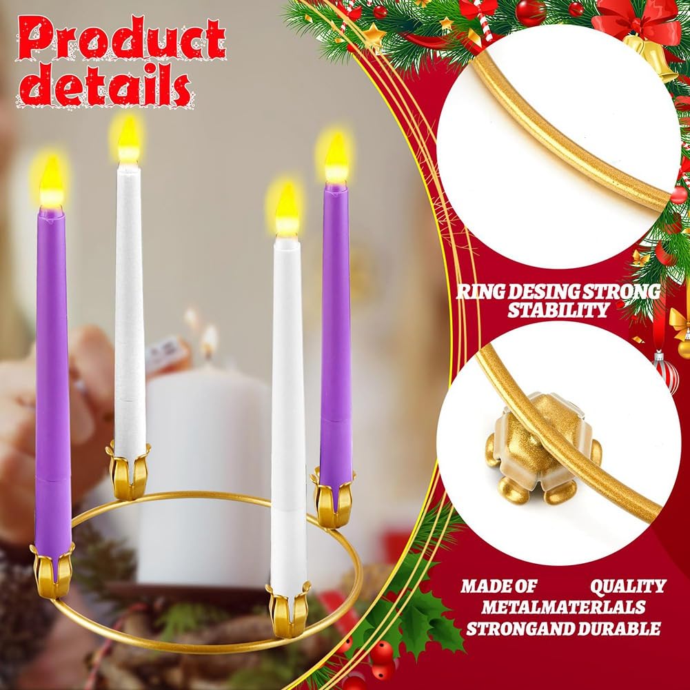 12 Anillos para de Adviento, 12 Candelabros de Metal Dorado para de Adviento, Portavelas de Mesa, Candelabro de Adviento para Iglesia, Decoración de Mesa para el Hogar y Festivid