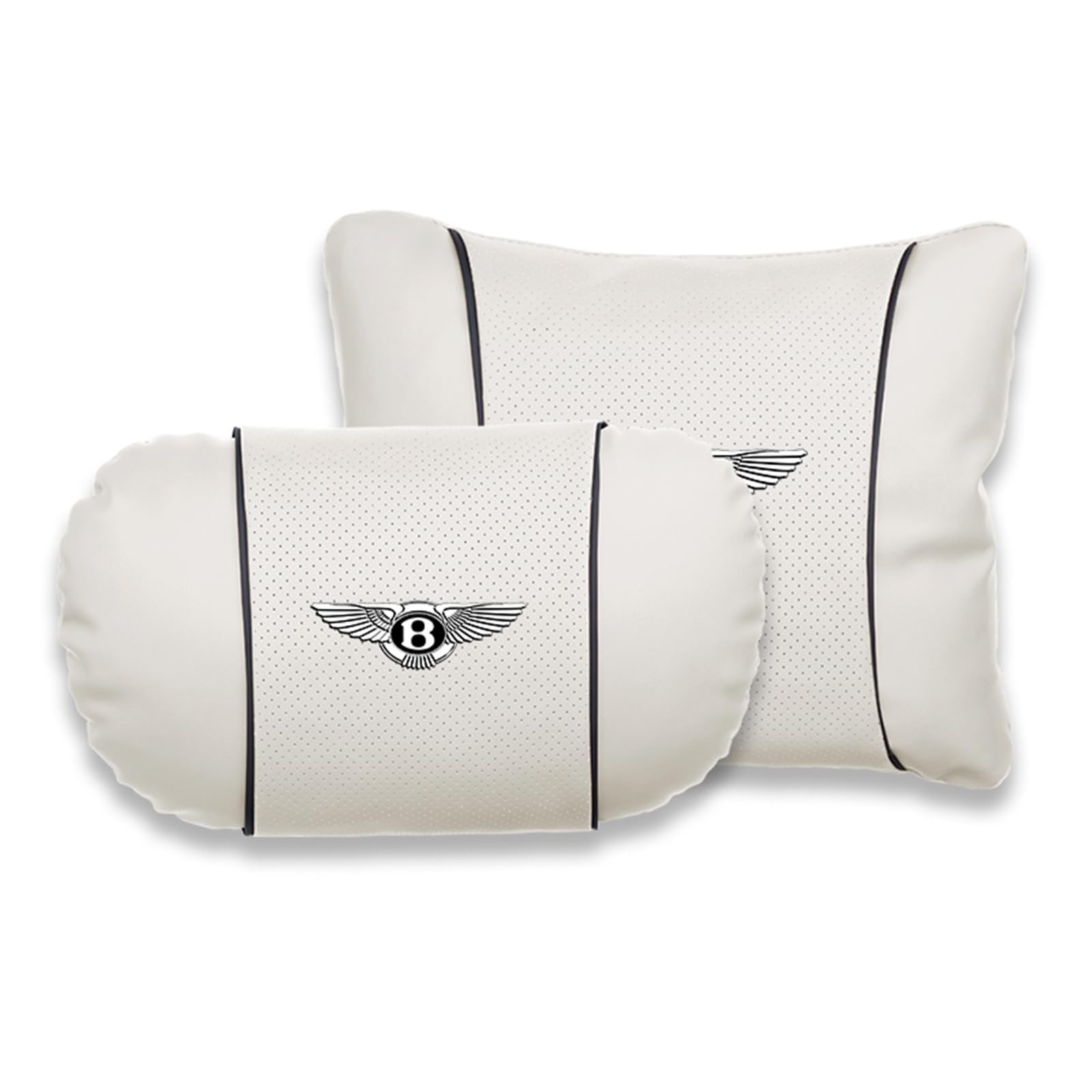 ZZYAYM Car Neck Pillow for Bentley Mulsanne/Mulsanne Turbo 1980-1987 Car Headrest Pillow Lumbar Support Pillow Car Seat Head Support Seat Accessories,Beige White-Set