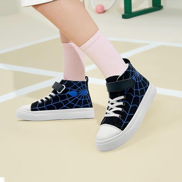 Scarpe da ginnastica alte per bambini, con supporto alla caviglia, traspiranti, leggere, da corsa, con gancio e anello, facili da indossare e togliere, per bambini piccoli, per scuola, sport, giochi - 2