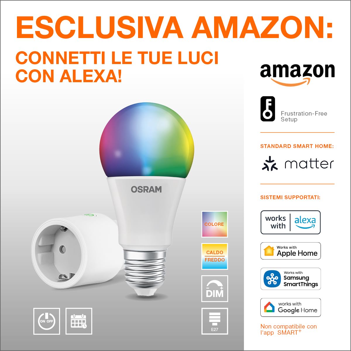 OSRAM SMART+ RGBW, lampada LED B22d con Matter over Wifi, appositamente | , LED Lamps, 60.00 Millimetres dia, , confezione da 4