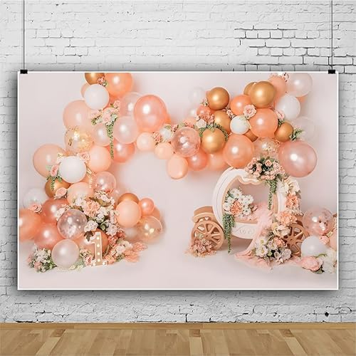 Miniatura 3 de Telón de fondo para fotografía de 8 x 6 pies, para decoración de fiesta de primer cumpleaños, globos florales, telón de fondo para fotografía de