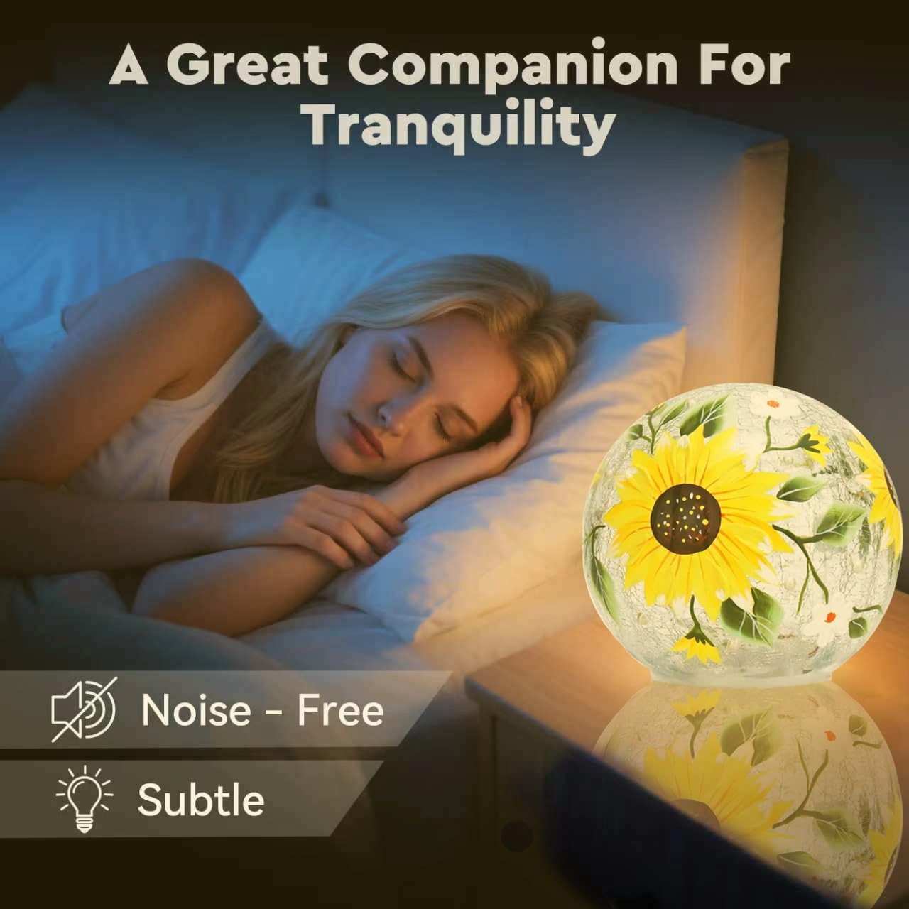 Crackle Glass Ball Lamp, Glass Lighted Globe, Hand-Painted LED Sphere Lamp, Battery Powered Decorative Orb, Warm Night Light for Living Room, Bedroom, Gifts (Sunflower Stained)