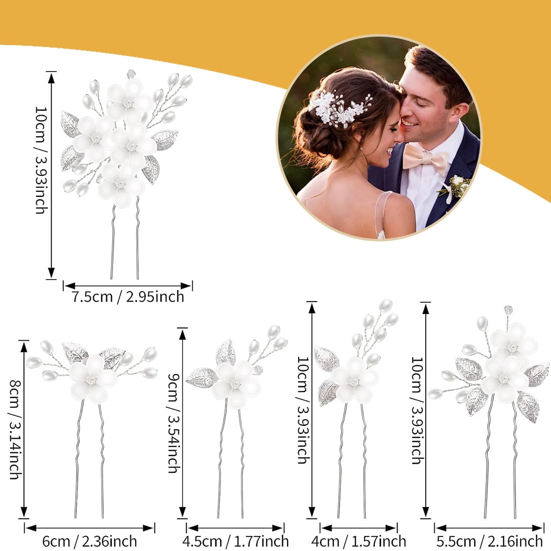 Accessori Capelli Sposa - 5 Fermagli Floreali Con Strass, Per Matrimoni E Feste