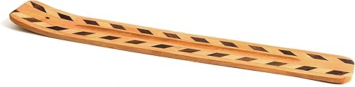 Miniatura 5 de Soporte de incienso de madera para palos de dos tonos de diamantes de madera lisa de 10 pulgadas de largo