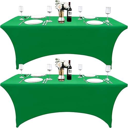Miniatura 75 de Paquete de 2 Cubiertas de Mesa de Spandex Negro de 6 pies para Mesas Plegables Rectangulares Estándar - Manteles Elásticos Resistentes a las Arrugas