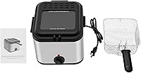 Vista 9 de PERFERATE Freidora eléctrica de 2.5 L/2.64 cuartos de galón, freidora comercial con cesta, temperatura ajustable de 1000 W, tapa de ventana