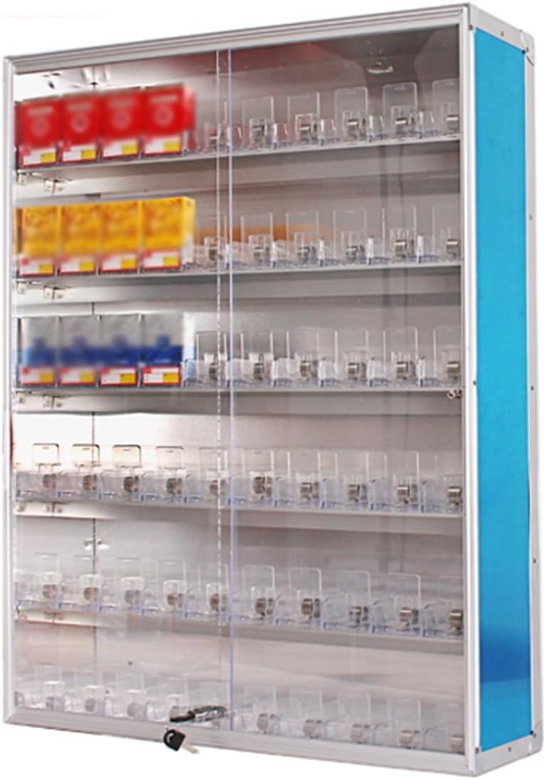 Aluminum Alloy Cigarette Display Cabinet, Cigarette Case Display Cabinet, Sliding Acrylic Door, Wall Mounted Cigarette Rack for Market Store Retail(62.5x30.5x90cm)
