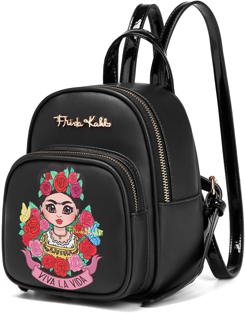 Frida Kahlo Cartoon Collection Mini Size Backpack (Black/Black)