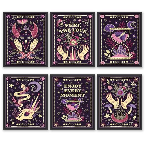 HOGEBIG Boho Style Occult Spiritual Symbol and Celestial Sign Poster, Abstract Canvas Wall Art Prints, Occultism Wall Decor, Tarot Cards Divination Mystical Magic Posters (8"x10" UNFRAMED)