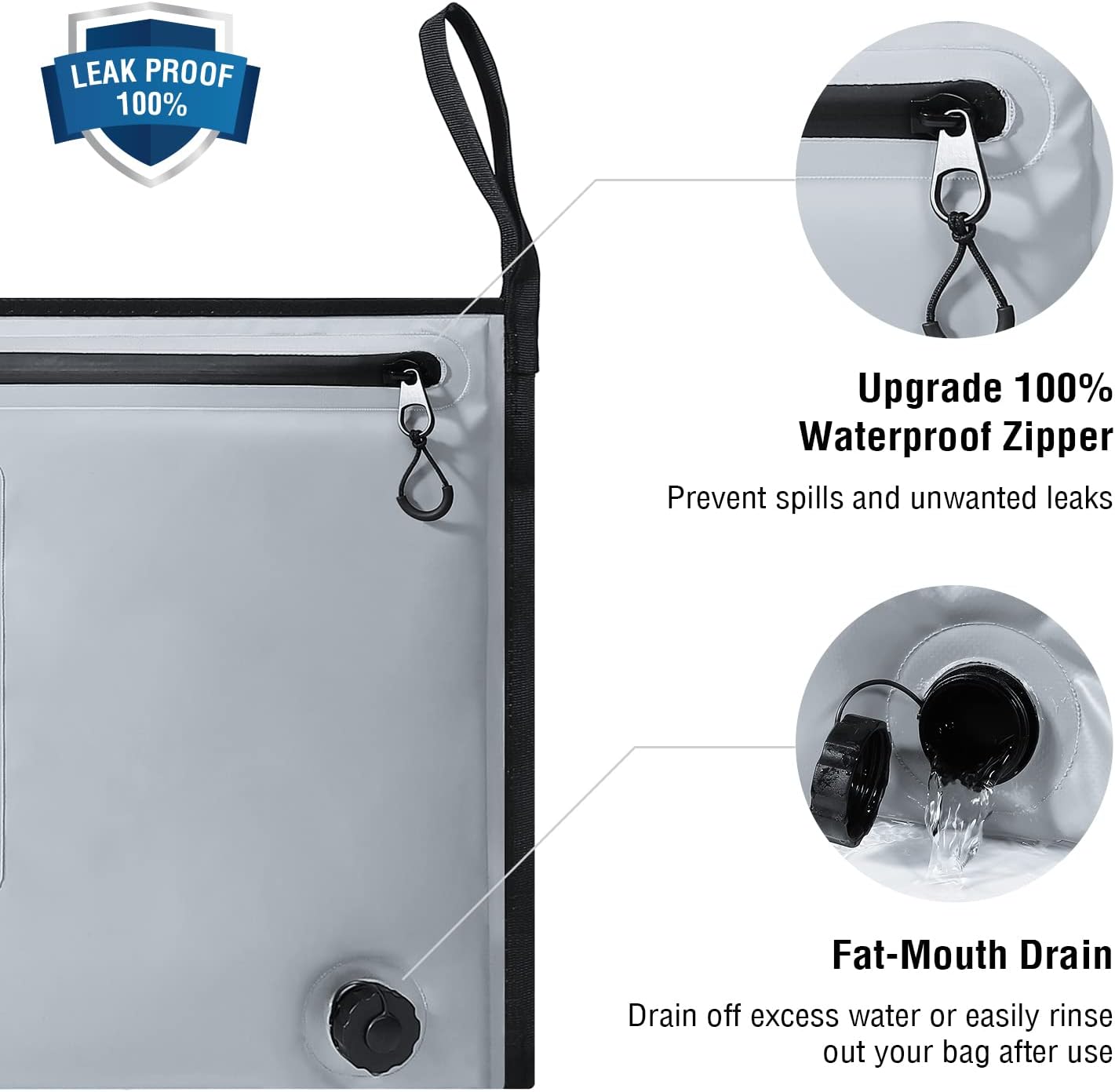 Buffalo Gear Insulated Fish Cooler - Leakproof Kill Bag with 2 Reusable Cooler Ice Packs - Portable Waterproof Zipper