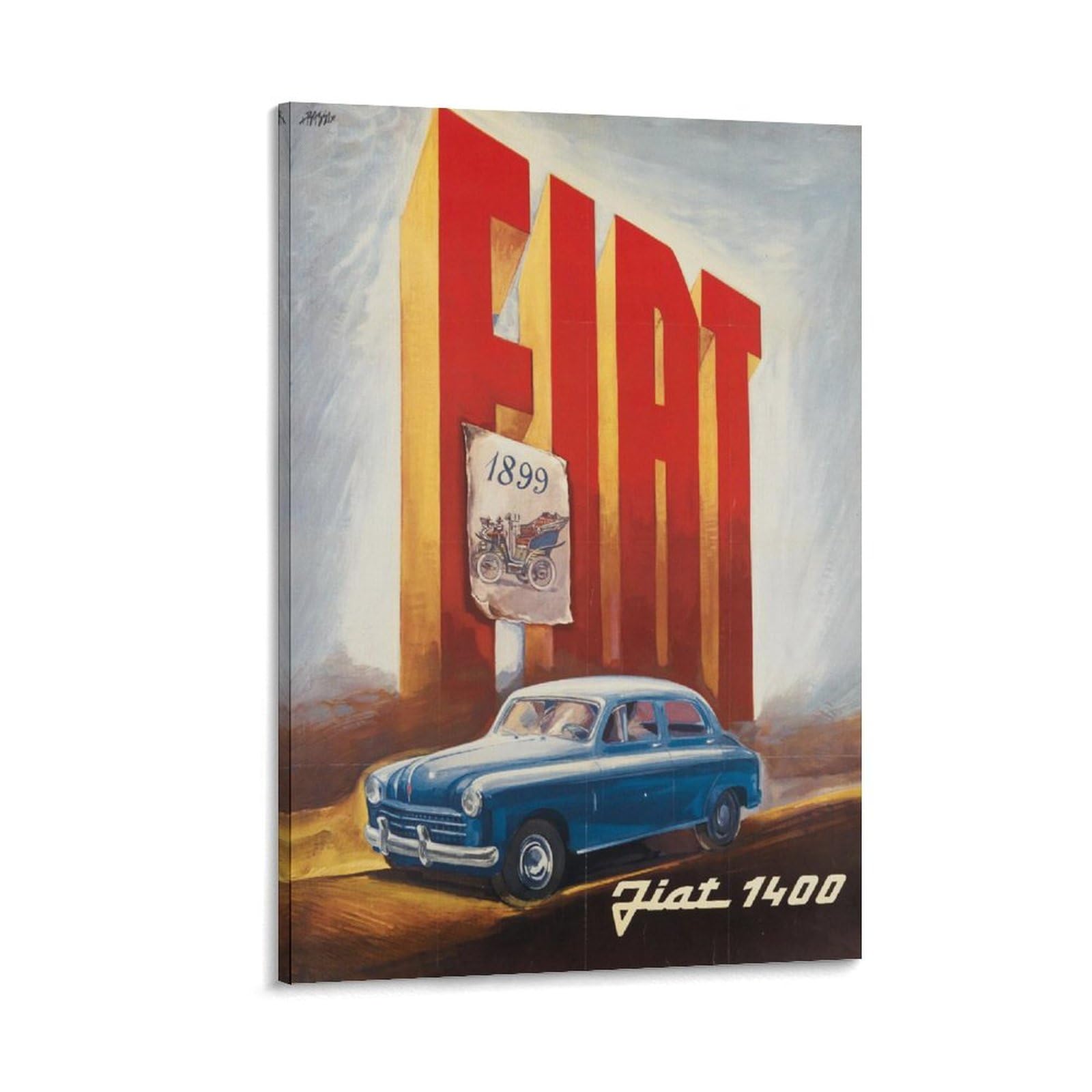SXDMOUBK Fiat 1400 Italy Vintage Illustrated Travel Poster Canvas Art And Wall Picture Print Modern Family Decor Posters 20x30inch(50x75cm)