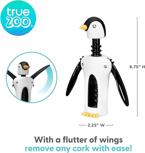 Miniatura 3 de True Zoo Penguin Gifts - Sacacorchos alados con diseño de pingüino suave al tacto, kit removedor de corcho para botella de vino, uso portátil, 8.25