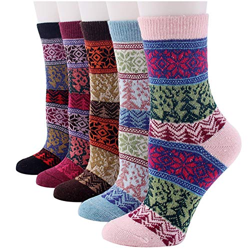 WEI MOLO 5 Pairs Womens Wool Socks Fashion Casual Winter Warm Socks Thick Soft Crew Socks for Sports (Z-5PC)