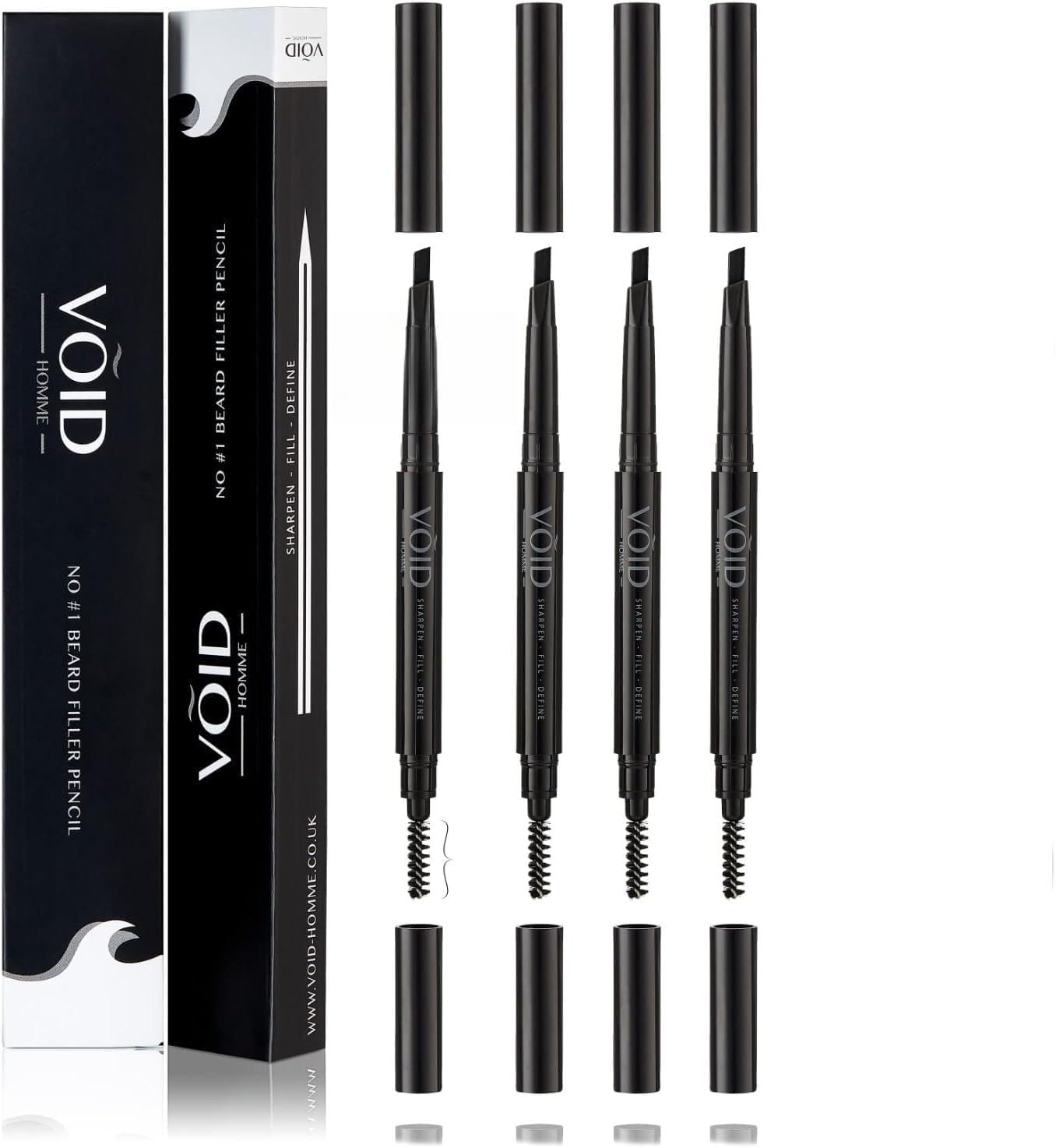 VOID Homme Beard Pencil Filler for Men (Black, Set of 4) - Instant Full Beard Pen Kit with Easy Liner and Waterproof Filling Pencil