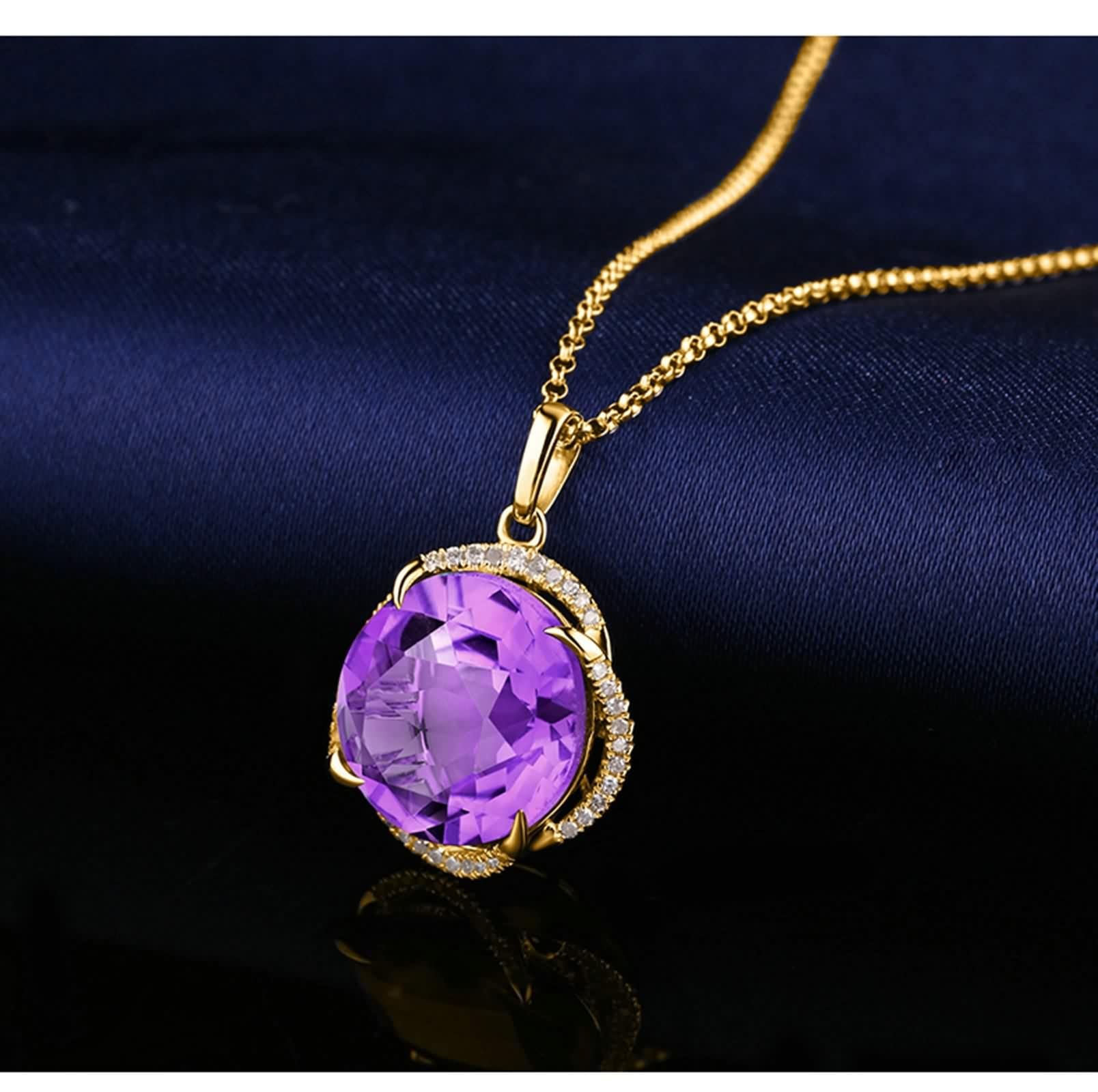 Collar de mujer de oro de 18 quilates, amatista, amatista real, diamante de flores, color morado, regalo de aniversario para ella