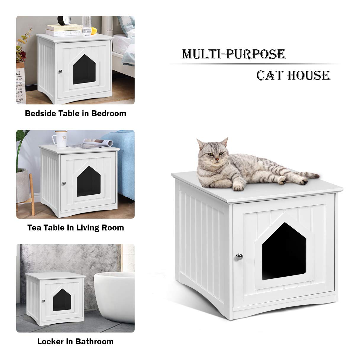 Tangkula Litter Box Enclosure, Cat Litter Box Furniture Hidden
