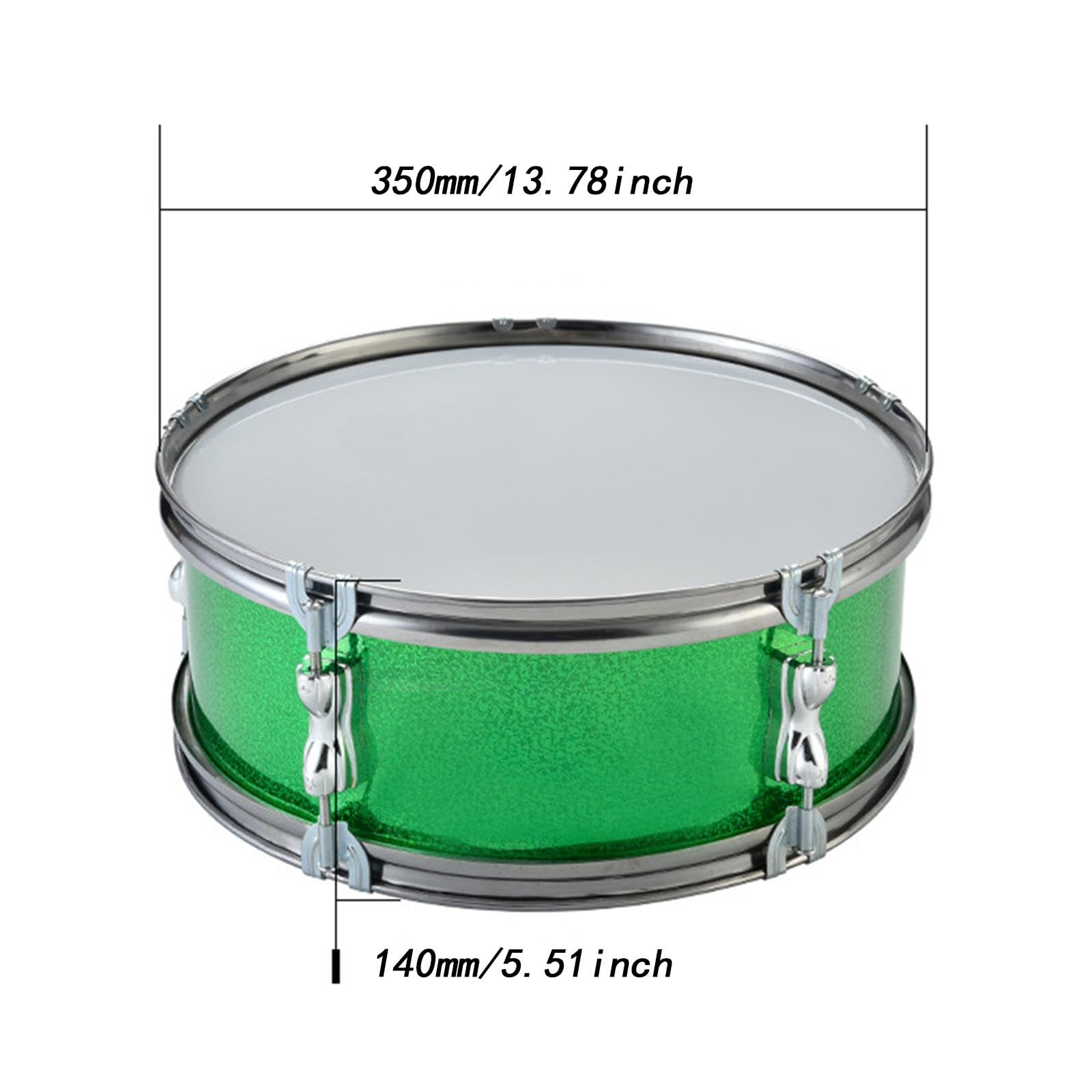 Caisse Claire 13 Pouces Tambour Simple Face avec Baguettes Gants Sangle Aluminium Tête Polyester Adapté Aux Débutants Étudiants Adultes Groupe Musica, Vert