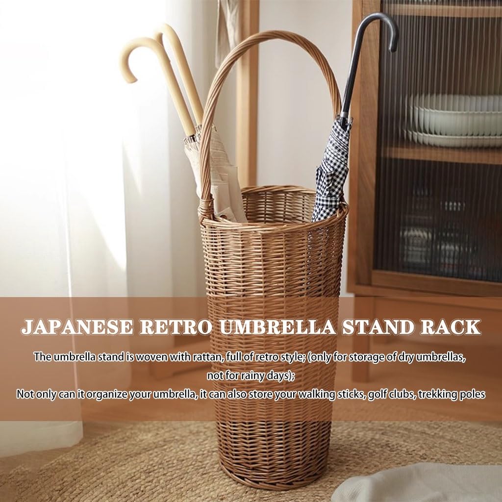 Paragüero Cubo De Almacenamiento De Paraguas De Estilo Japonés, Soporte para Paraguas De Tejido De Mimbre, Cesto para La Ropa Sucia con Asa, para Puerta, Porche