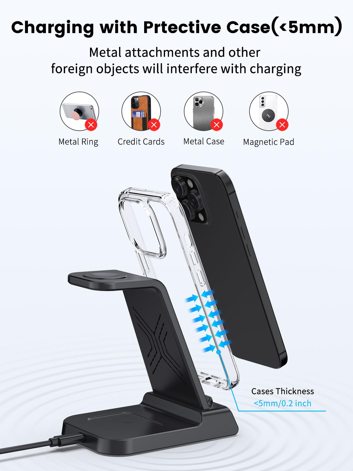 Cargador Inalámbrico para Apple, Estación de Carga Inalámbrica 3 en 1 con Reloj para iPhone 16/15/14, para Apple Watch Cargador con iWatch 10/9/8/7/SE, Air Pods 4/Pro