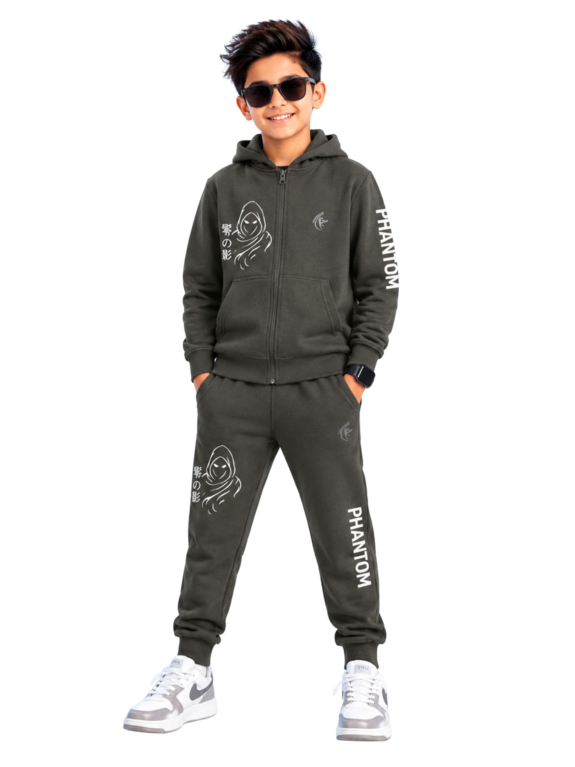 Buy KiddoPanti Boys Phantom Ninja Print Fleece Zip-Up Hoodie Front