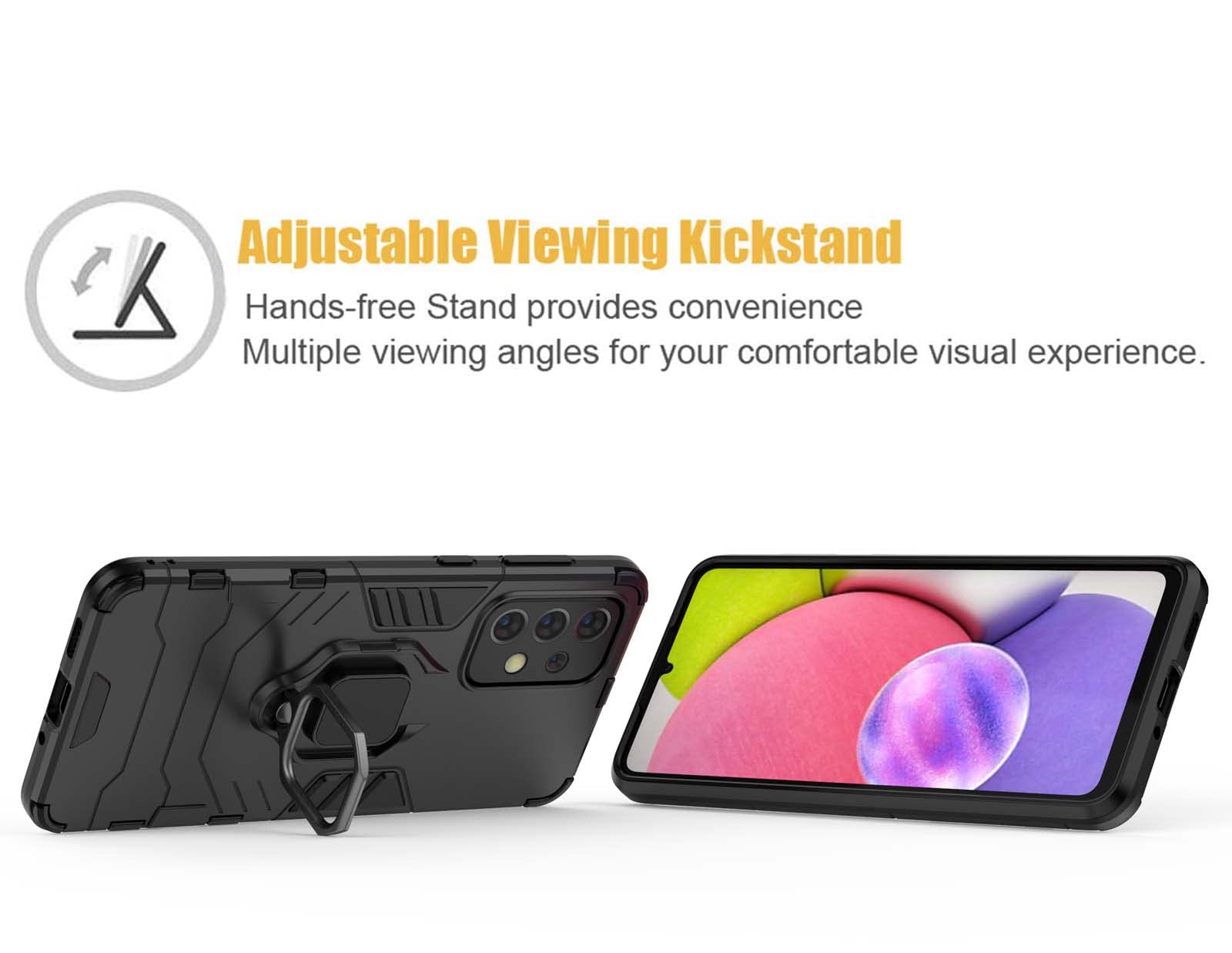 BARBARIAN Coque pour Xiaomi Redmi A1 avec anneau de support Béquille, armure robuste antidérapante anti-rayures PC + TPU Coque antichoc Noir
