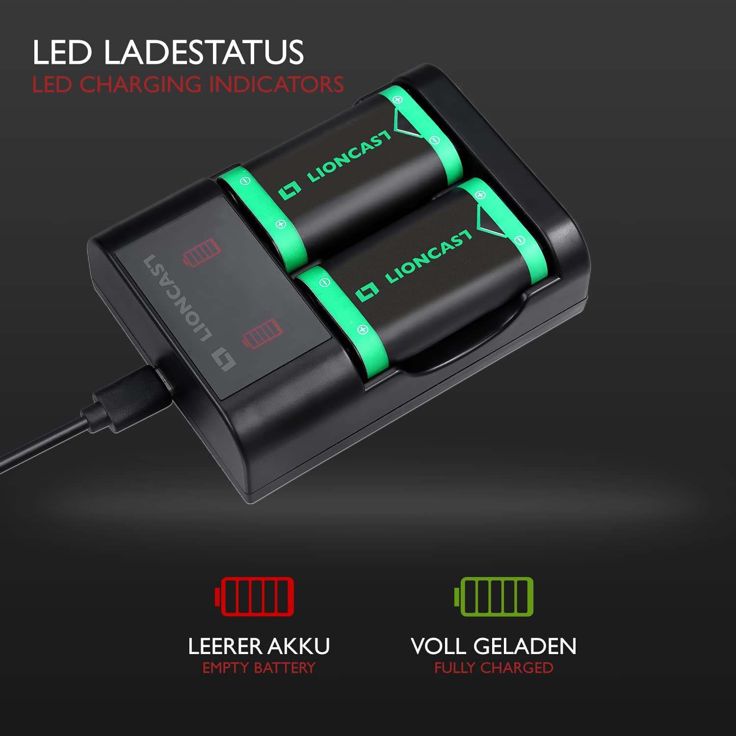 Lioncast Batteria compatibile con controller Xbox (2 batterie), batteria ricaricabile per controller Xbox serie X, serie X, stazione di ricarica della batteria con display a LED