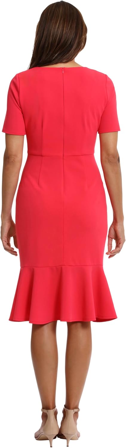 London Times Womens London Times Women's Dresses V-Neck Polished Flounce Hem Twist Waist Detail Venerable Feminine Office - Image 4