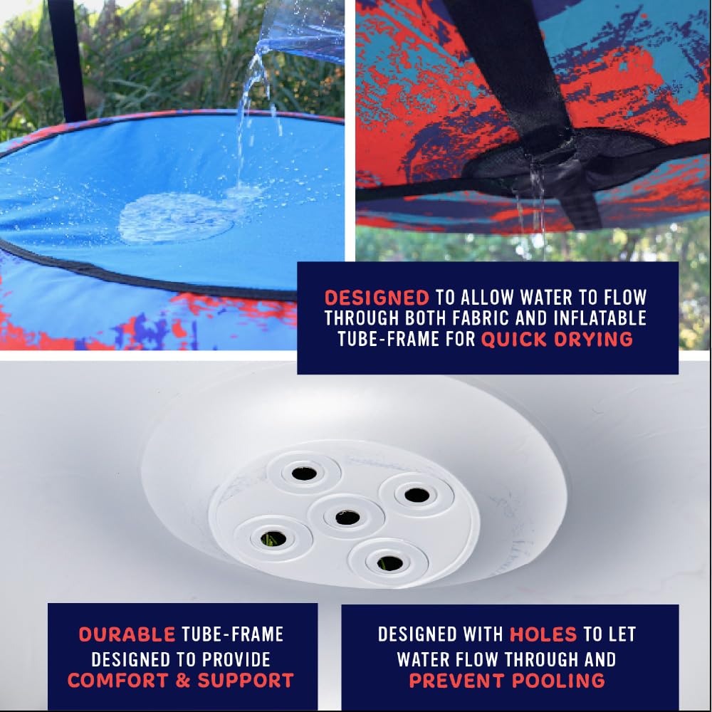 AIR Swing Giant 42” Inflatable Heavy Duty Saucer Swing Indoor Outdoor Playground, Jungle Gym, or Tree Ages 3+ UV-Protected Cover Durable Tube-Frame Adjustable Hanging Straps Carabiners - Blue/Red