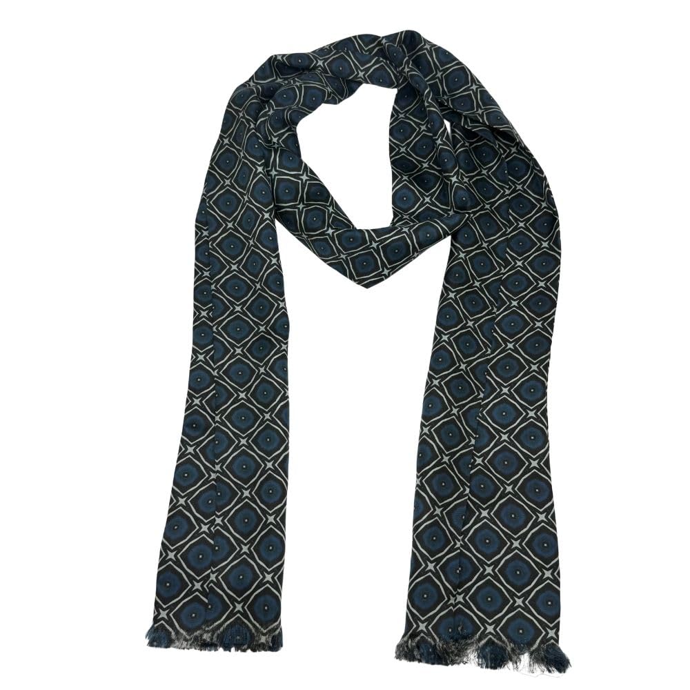 Navy Blue with Black Geo Silk Scarf for Men-image-28