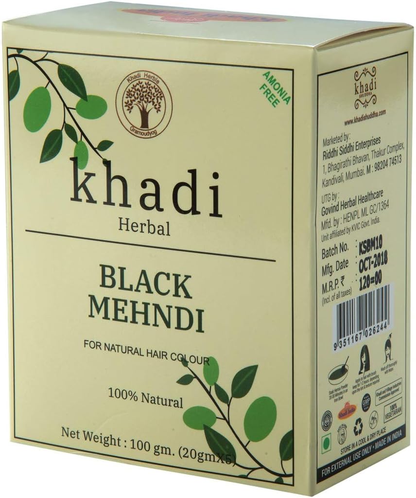Khadi Shuddha Black Mehndi For Natural Hair Colour, 100g - Black (Pack of 1)