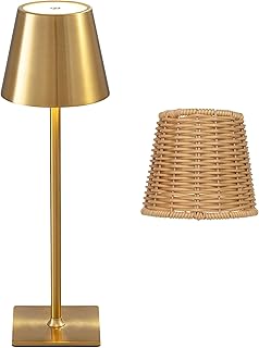 Mr. White Outdoor Waterproof Cordless Wireless Rechargeable Portable Top Touch Battery Operated Powered LED Table Lamp Desk Lamp Lights for Restaurant Kitchen Patio Dinner Dining (Gold)