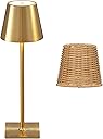Mr. White Outdoor Waterproof Cordless Wireless Rechargeable Portable Top Touch Battery Operated Powered LED Table Lamp Desk Lamp Lights for Restaurant Kitchen Patio Dinner Dining (Gold)