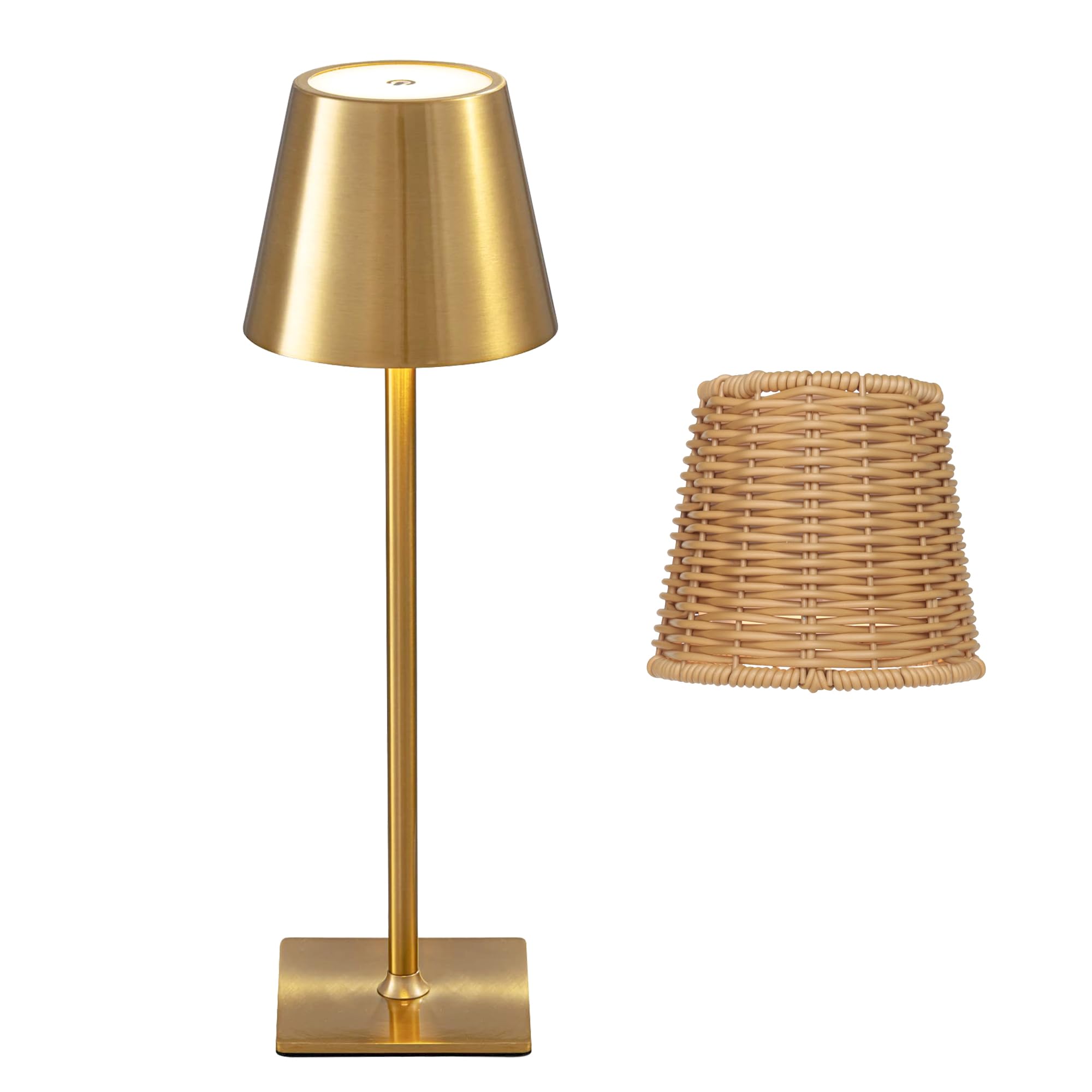 Mr. White Lampe de table LED d'extérieur sans fil rechargeable sans fil portable alimentée par piles pour restaurant, cuisine, terrasse, dîner, salle à manger (doré)
