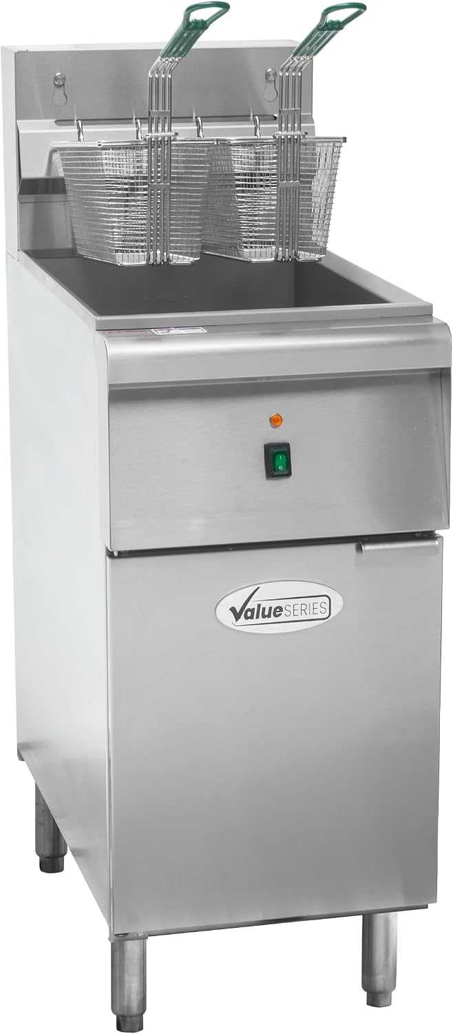 Value Series Commercial Electric Floor Fryer, 40lb. Stainless Steel Deep Fryer for Restaurants, 2 Fryer Baskets, 3 Phase, 240V