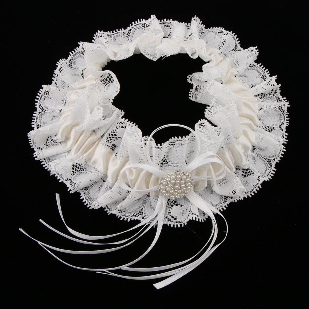 Qianly Braut Strumpfband Hochzeit Strumpfband Brautgürtel Spitzenband Hochzeitsaccessoire in Satinoptik mit Zarter Spitzenborte Und Bandknoten für
