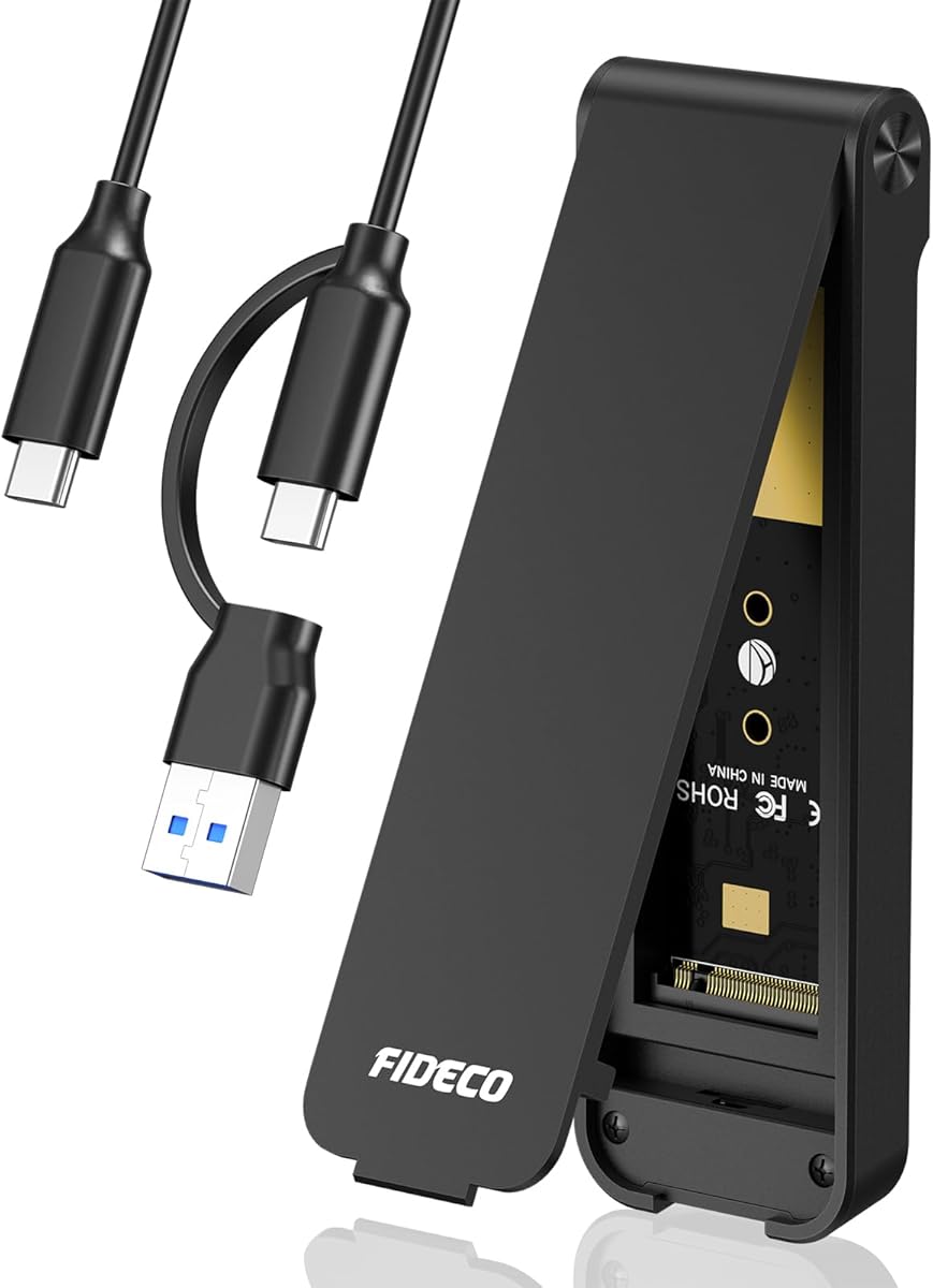 FIDECO M.2 NVMe SSD Gehäuse, USB 3.2 Gen 2 (10Gbps) M.2 NVMe USB Adapter, Sandwich-Stil-Design, Werkzeuglose Installation, Unterstützt UASP und Trim (schwarz)