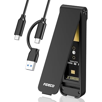 FIDECO M.2 NVMe SSD Enclosure USB 3.2 Gen 2 10Gbps M.2 NVMe USB Adapter Sandwich Style Design Tool-free Installation Supports UASP and Trim Black