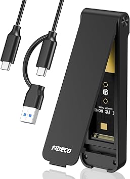 FIDECO M.2 NVMe SSD Enclosure, M.2 NVMe to USB Adapter, USB 3.2 Gen 2 10Gbps SSD Reader for M & M+B Key, Sandwich Style Design, Tool-Free Installation, Support UASP and Trim