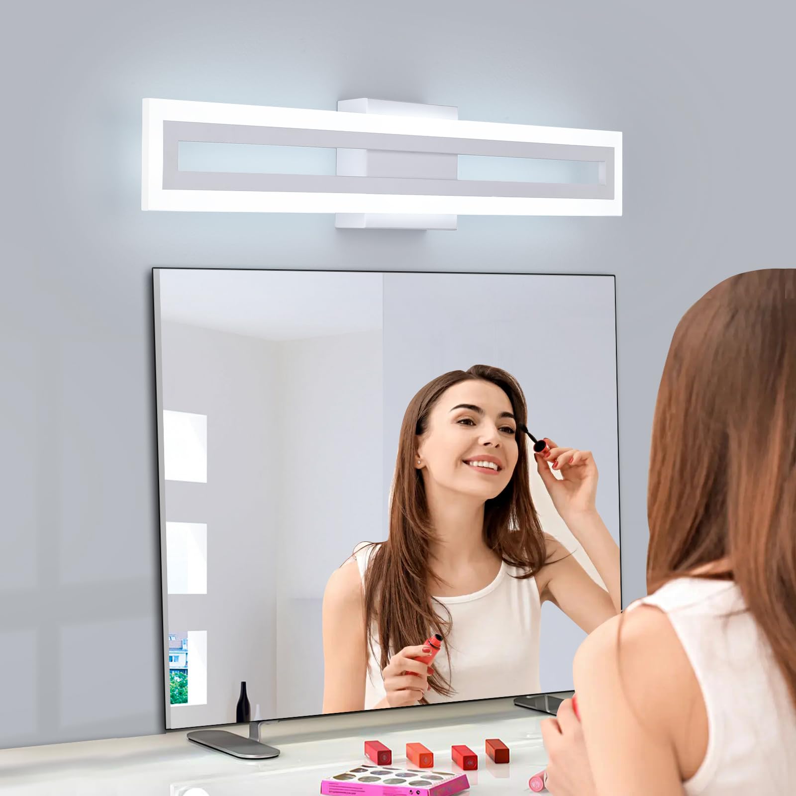 Lampe Miroir Salle de Bain 60CM LED Applique Murale Blanc, 20W Éclairage 2000LM Blanc Froid 6000K, IP44 Étanche Luminaire dessus Lavabo Vanity Light pour Douche Vasque