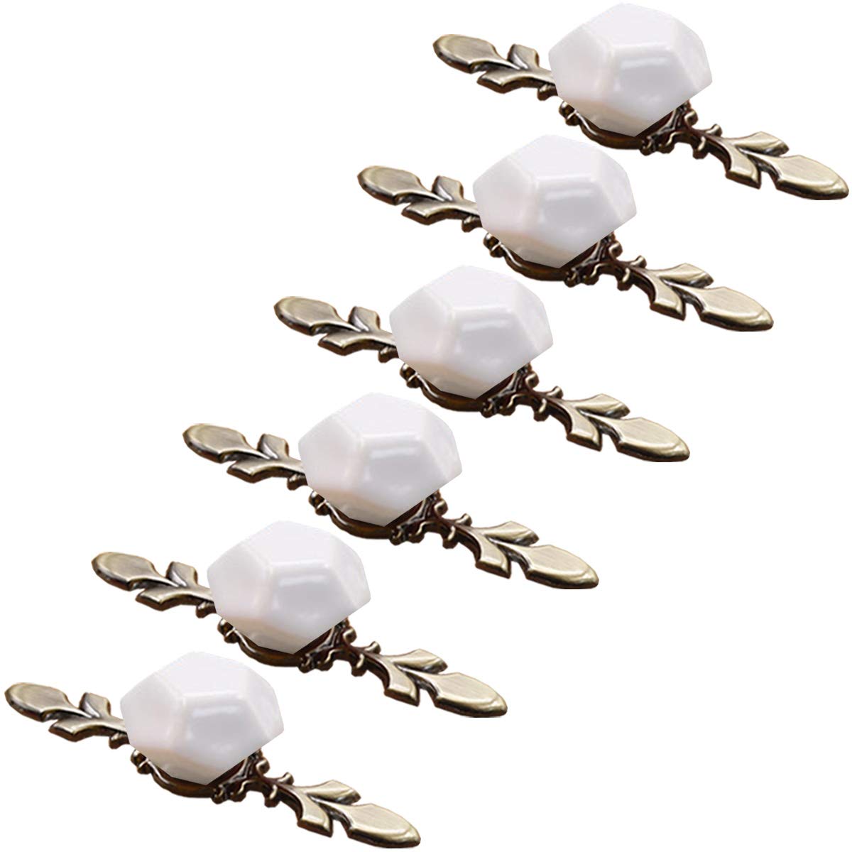 Maniglie decorative vintage Maniglie, maniglie antiche, pomelli, accessori for mobili, set di 6 pomelli for porte in ceramica a forma di diamante Pomelli for vanità con base in ottone anticato (Color