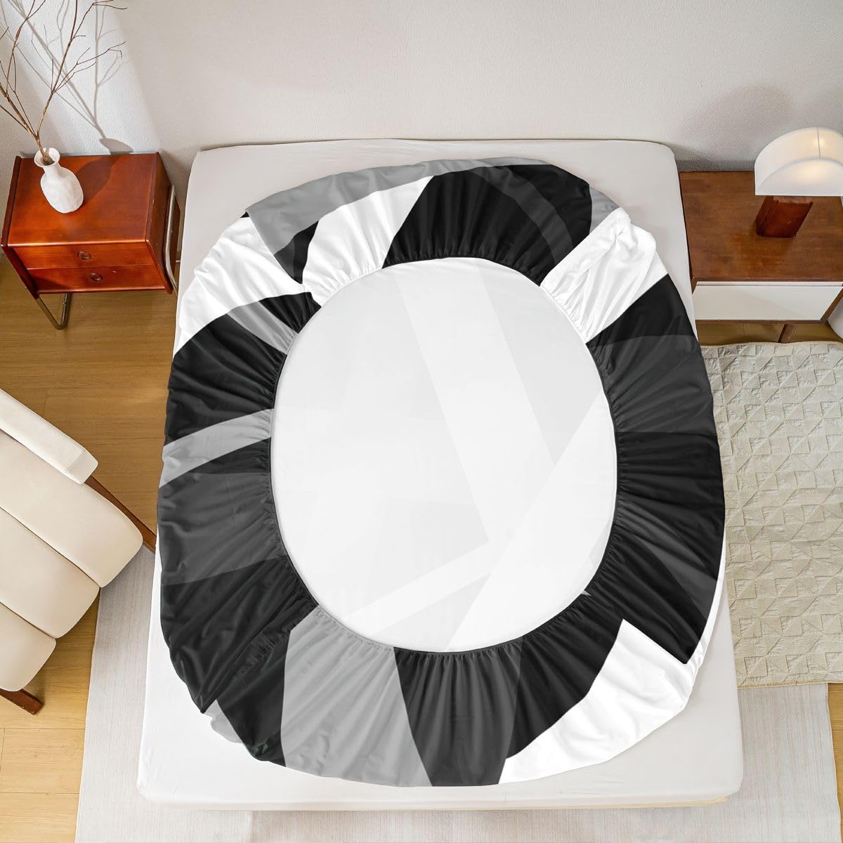 Manfei Juego de sábanas bajeras de líneas abstractas, tamaño King, juego de ropa de cama de rayas grises y negras, 3 piezas, sábanas decorativas retro con 2 fundas de almohada, decoración de