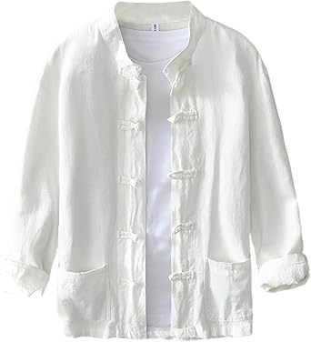 Mens Linen Shirts Traditional Long Sleeve Tang Kung Fu Uniform Cotton Mandarin Collar Chinese Style Tops