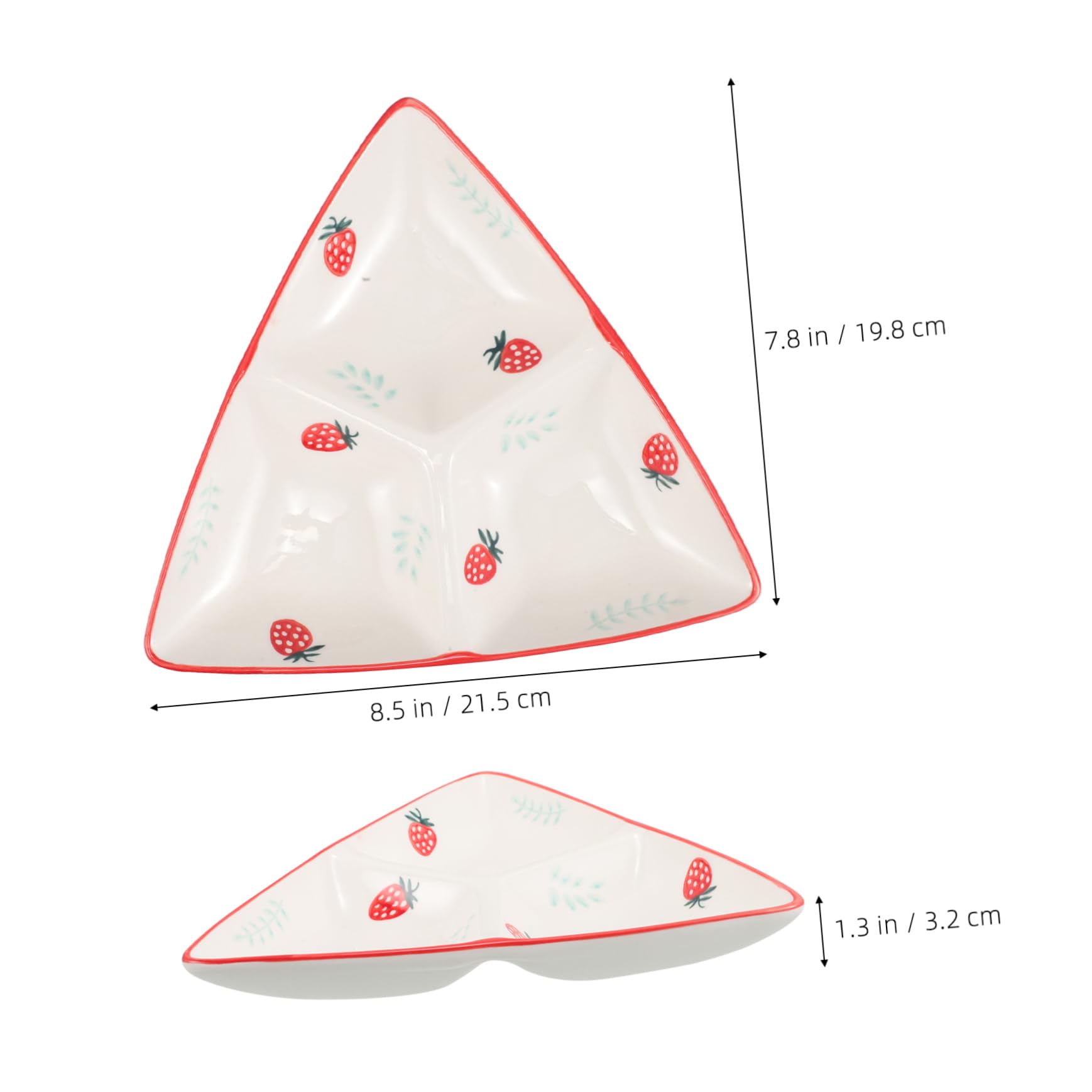 BEBEMOKO Triangular Ceramic Divided Breakfast Plate Cute Creative Compartment Serving Dish for Snacks and Meals Reusable Easy to Clean Aesthetic Tableware for Entertaining