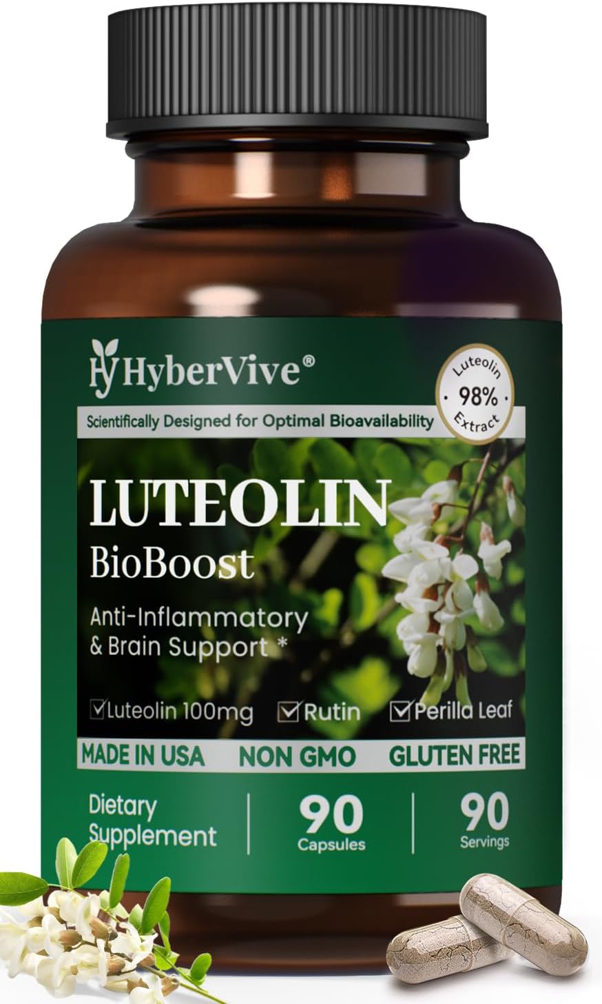Luteolin Supplement, 98% Ultra-Purity Luteolin Extract – Plant-Based Flavonoid Supplement for Brain Health, Immune Support & Inflammatory Balance – Made in USA, 90 Vegan Capsules