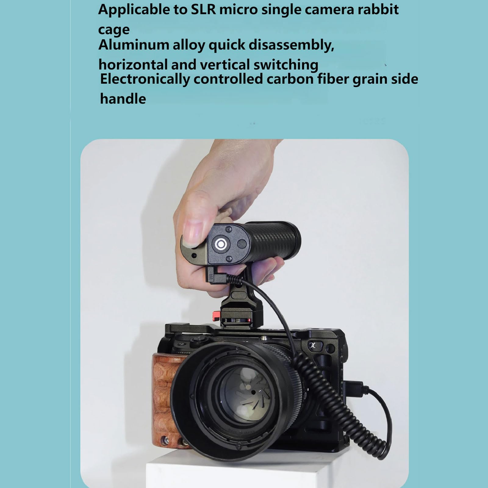 Impugnatura laterale per fotocamera a sgancio rapido con cuscinetto in gomma antiscivolo e interfacce con cavo da 2,5 mm per otturatore per riprese DSLR stabili, impugnature in lega di alluminio